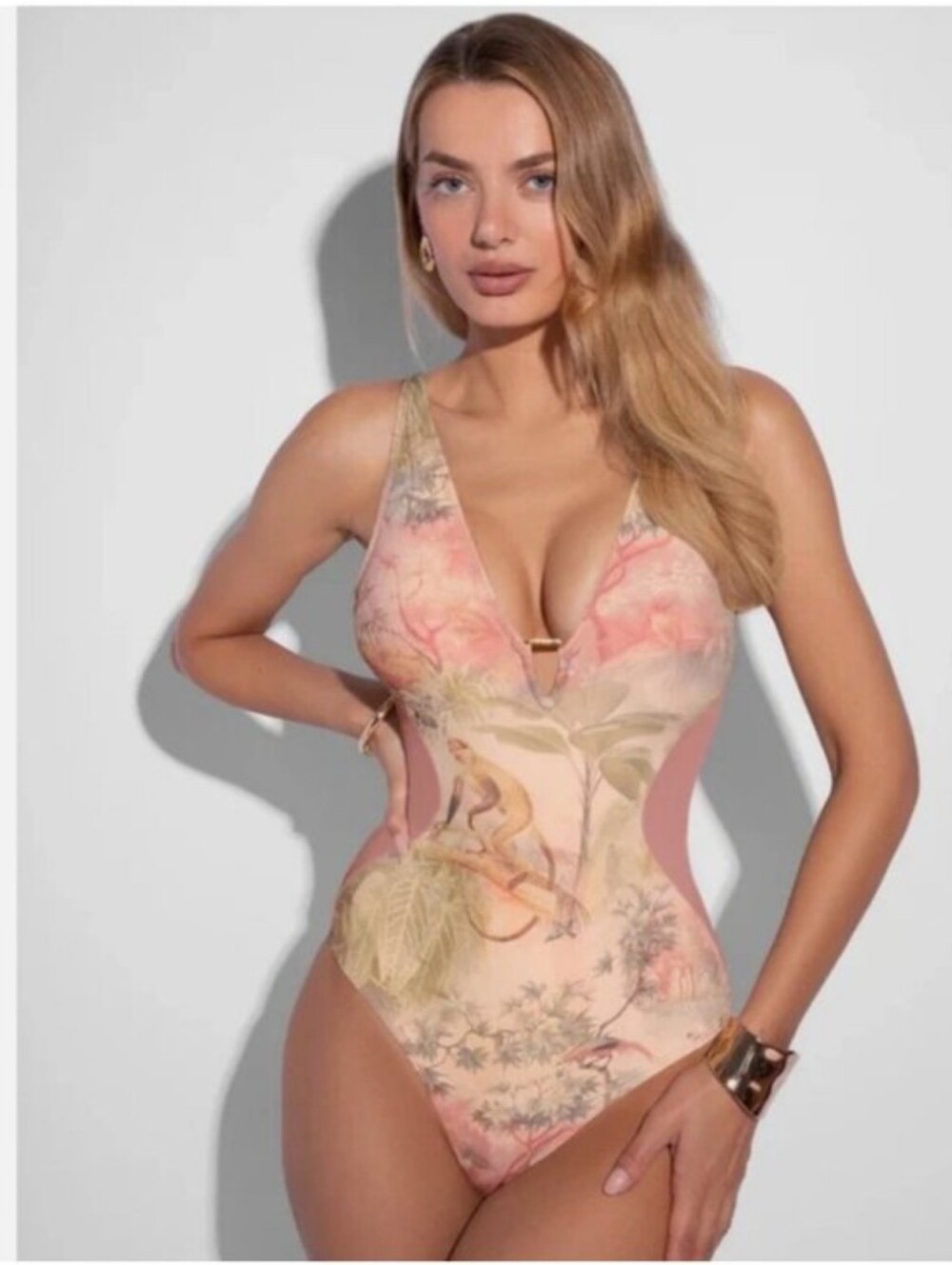 Ta3 Plungey Triangle One Piece Swimsuit Bathing Suit Xs Botanical Jungle